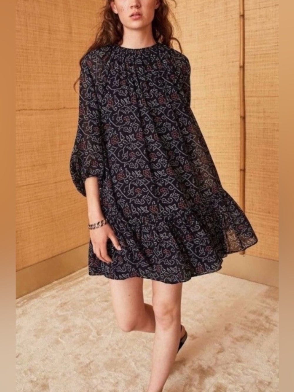 Ulla Johnson Adena Shibori 100% Silk Mini Dress 2 Midnight Blue Open Back Boho